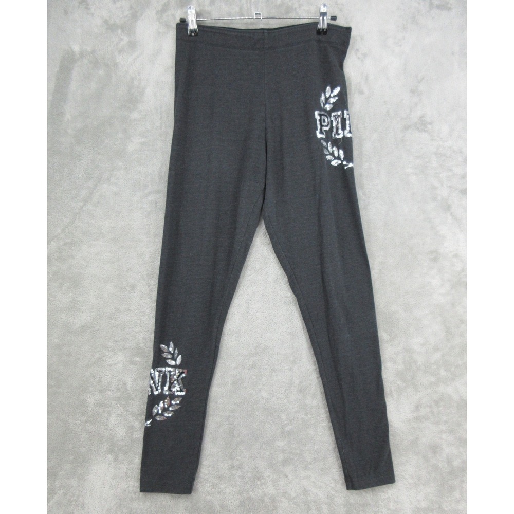 Victorias Secret PINK Pants Womens Size M Gray Sequin Logo 90s Y2K Leggings